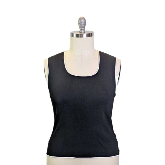 Vintage BCBG Max Azria Knit Shell Top Black White Trim - Picture 12 of 12
